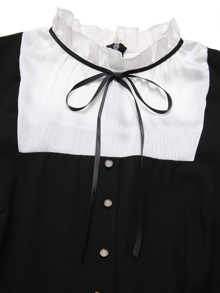 [Vorverkauf] Schwarz & Weiß 1930er Bogen Rüschen Kragen Jumpsuit