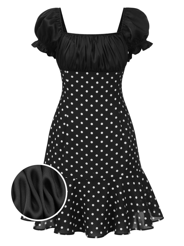 [Vorverkauf] Schwarz 1940er Polka Dot Puffärmel Kleid