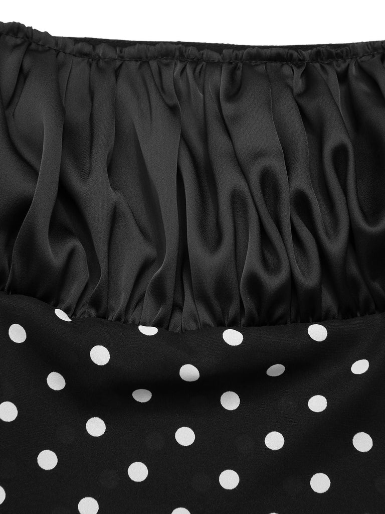 [Vorverkauf] Schwarz 1940er Polka Dot Puffärmel Kleid