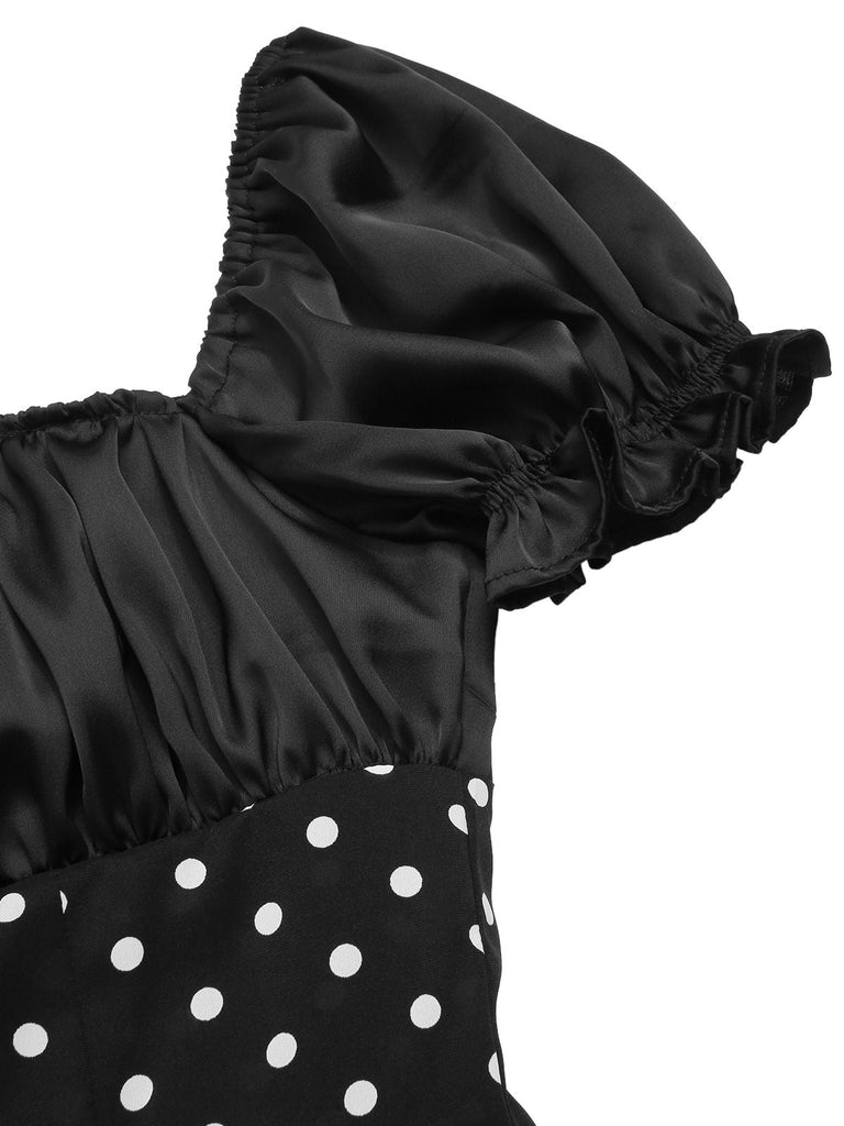 [Vorverkauf] Schwarz 1940er Polka Dot Puffärmel Kleid