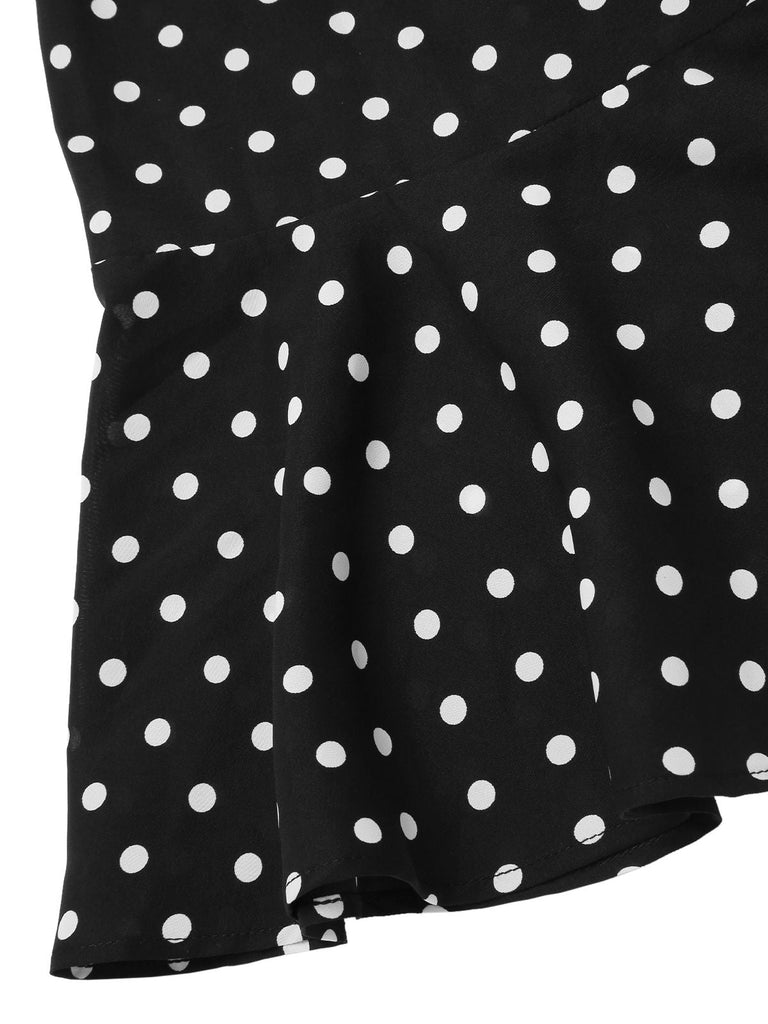 [Vorverkauf] Schwarz 1940er Polka Dot Puffärmel Kleid