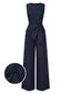 [Vorverkauf] Blau 1940er Solide Gerüschtes Verdreht Ärmellos Jumpsuit