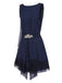 [Vorverkauf] Blau 1920er Spitze Patchwork Strassstein Kleid