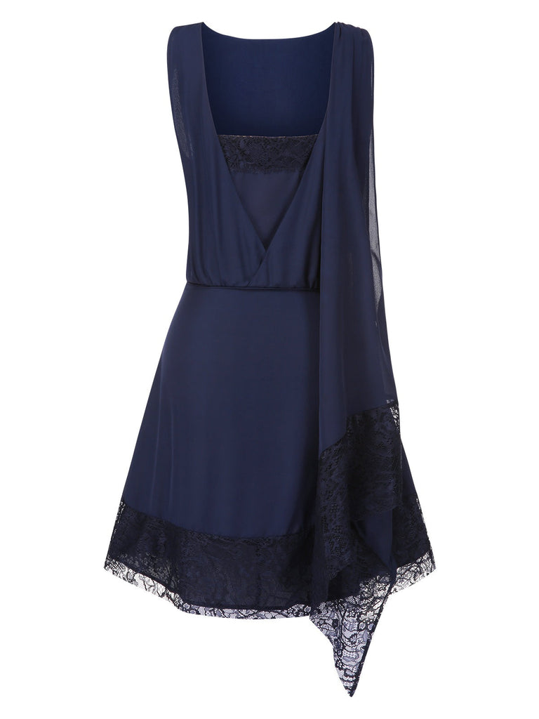 [Vorverkauf] Blau 1920er Spitze Patchwork Strassstein Kleid