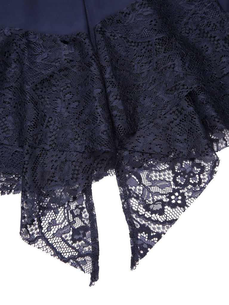 [Vorverkauf] Blau 1920er Spitze Patchwork Strassstein Kleid