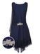 [Vorverkauf] Blau 1920er Spitze Patchwork Strassstein Kleid