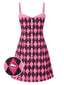 [Vorverkauf] Schwarz & Rosa 1960er Halloween Skeleton Bogen Diamant Kleid