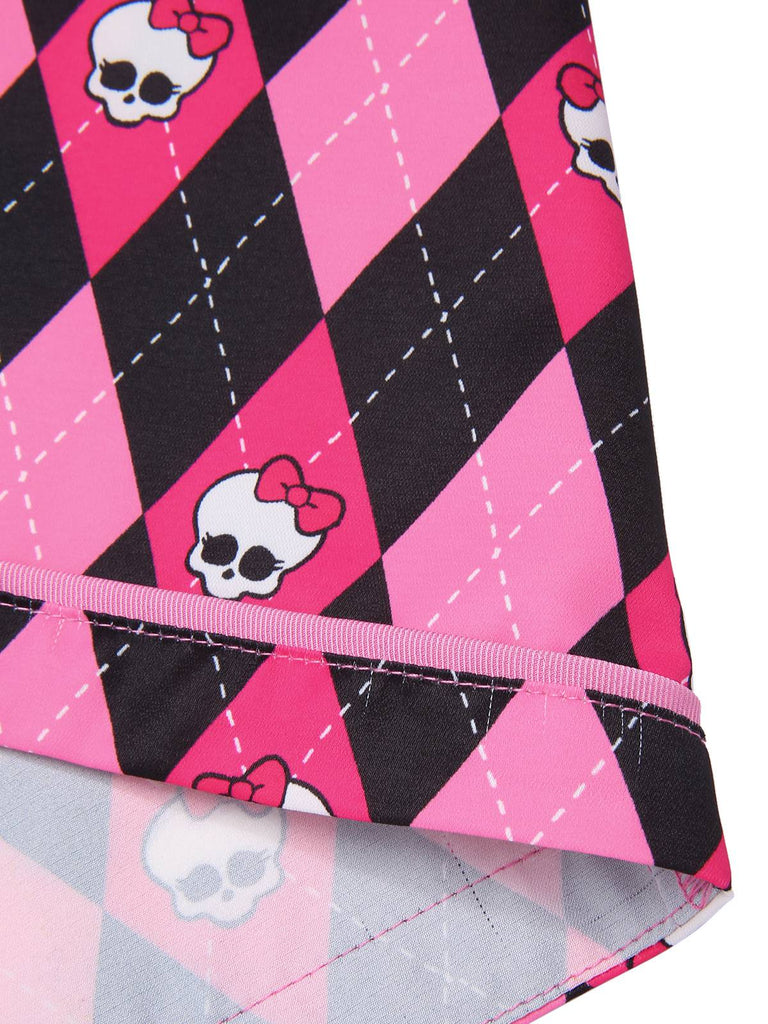 [Vorverkauf] Schwarz & Rosa 1960er Halloween Skeleton Bogen Diamant Kleid