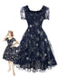 [Vorverkauf] Blau 1950er Stern Pailletten Netz Rüschen Prinzessin Kleid