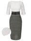 [Vorverkauf] Weiß 1960er Besticktes Spitze Check Gürtel Bleistift Kleid