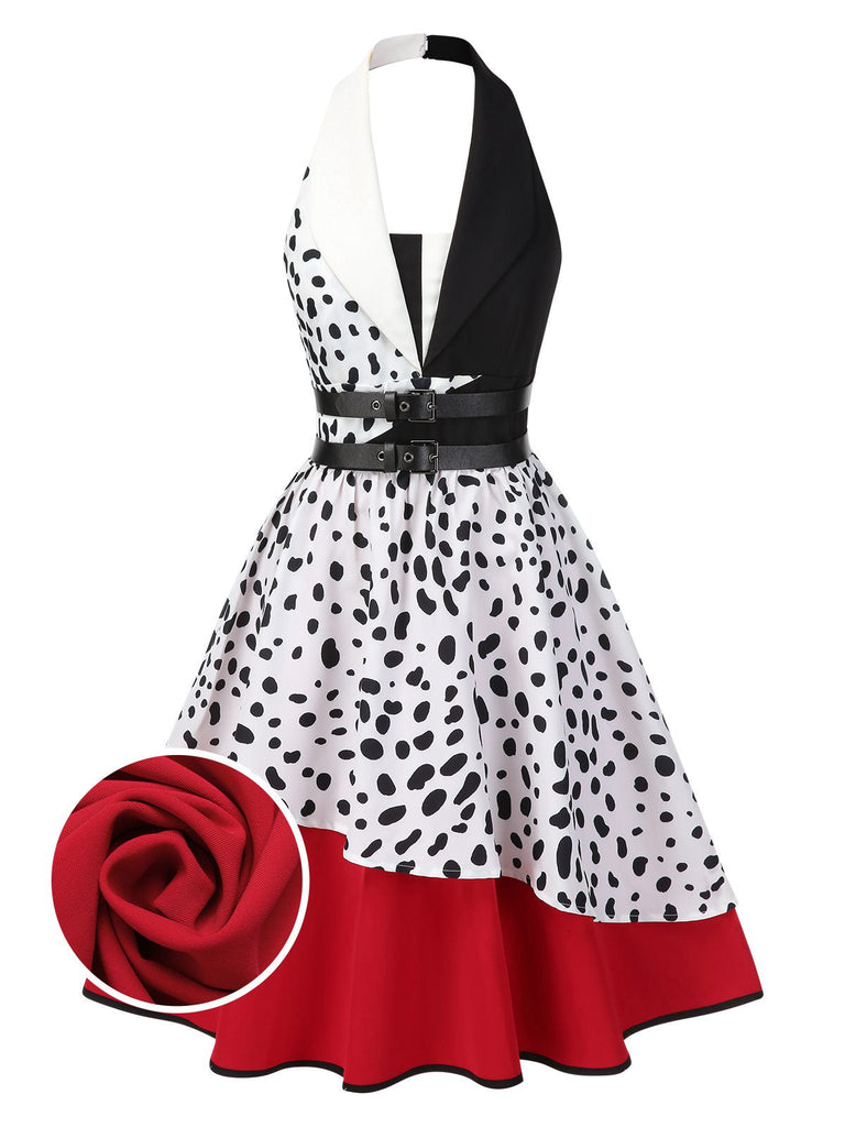 [Vorverkauf] Rot 1970er Irregulär Kontrast Halter Dalmatian Kleid