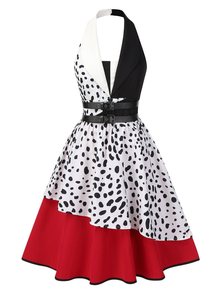 [Vorverkauf] Rot 1970er Irregulär Kontrast Halter Dalmatian Kleid