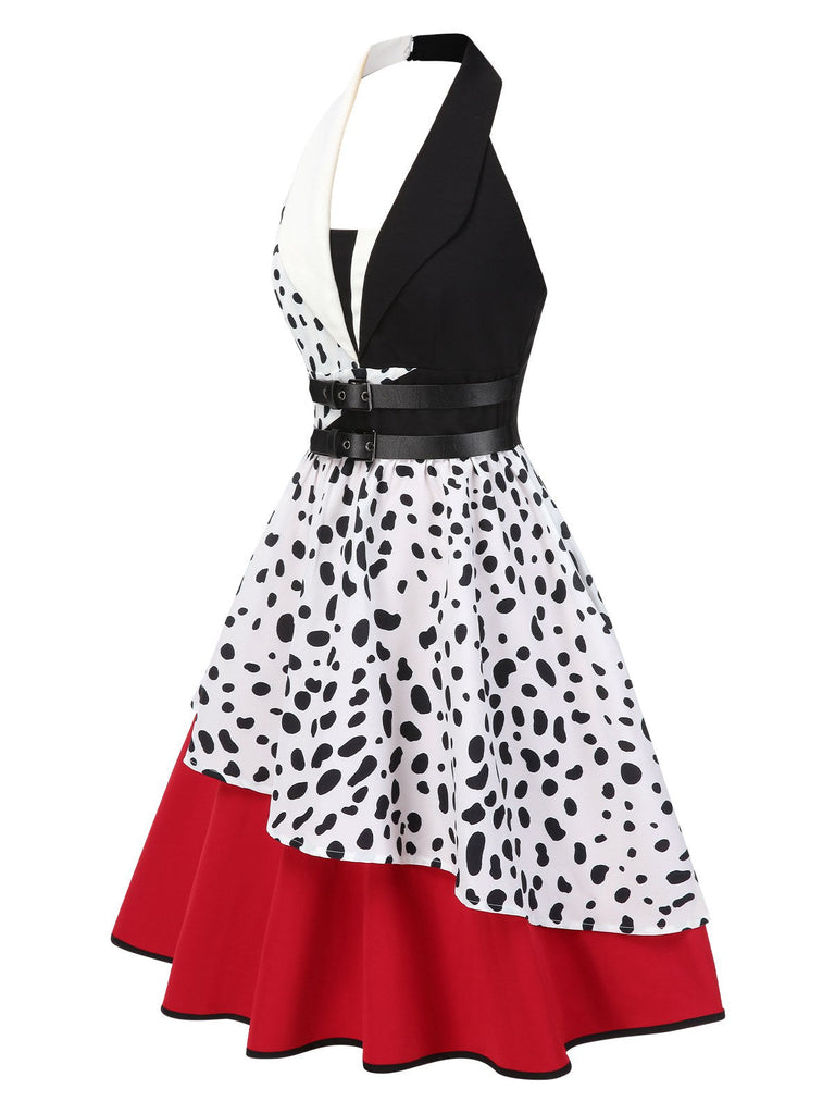 [Vorverkauf] Rot 1970er Irregulär Kontrast Halter Dalmatian Kleid