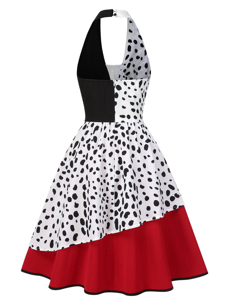 [Vorverkauf] Rot 1970er Irregulär Kontrast Halter Dalmatian Kleid
