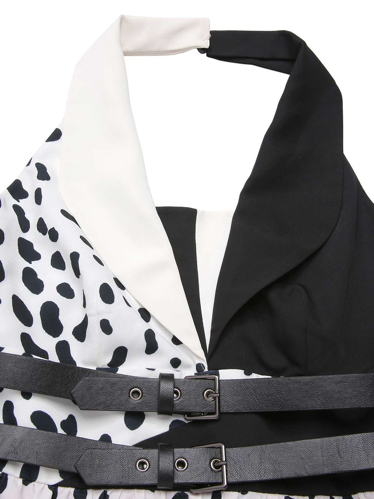 [Vorverkauf] Rot 1970er Irregulär Kontrast Halter Dalmatian Kleid
