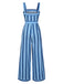 [Vorverkauf] Blau 1950er Breit Träger Vertikal Streifen Jumpsuit