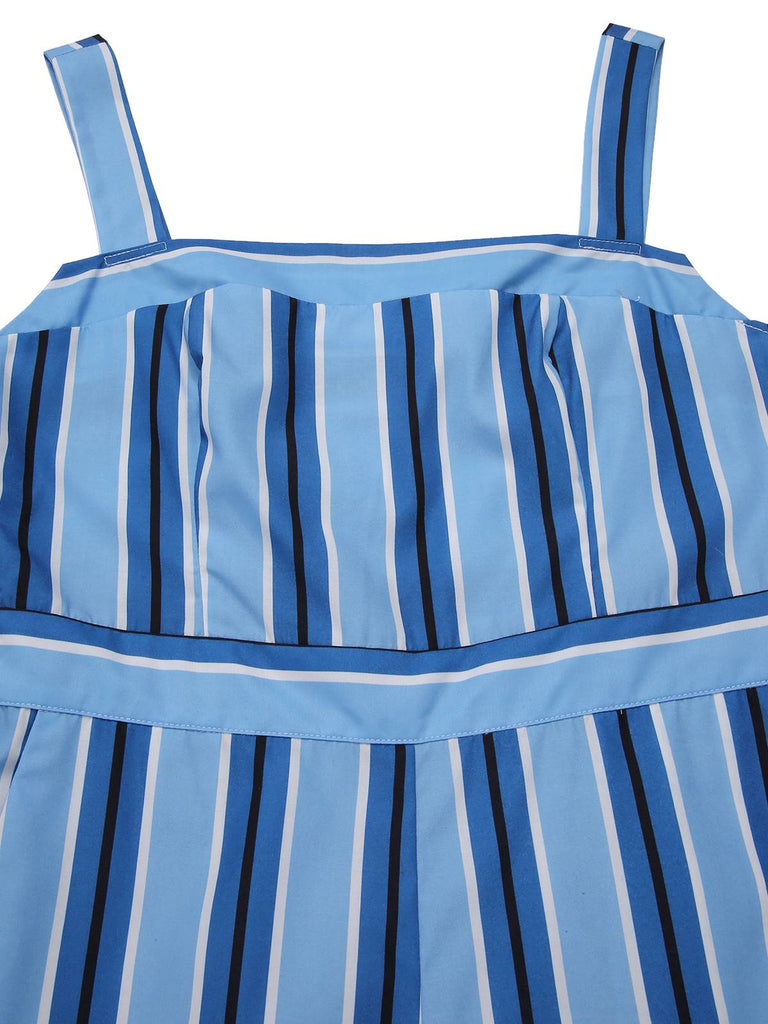 [Vorverkauf] Blau 1950er Breit Träger Vertikal Streifen Jumpsuit
