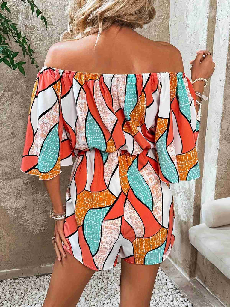 Orange 1950er Geometrisch Kordelzug Schulterfrei Romper