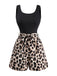 Schwarz 1950er Leopard Quadratischer Hals Romper