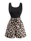 Schwarz 1950er Leopard Quadratischer Hals Romper