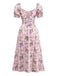 Rosa 1940er Lavendel Herzförmiger Hals Puffärmel Kleid