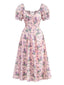 Rosa 1940er Lavendel Herzförmiger Hals Puffärmel Kleid