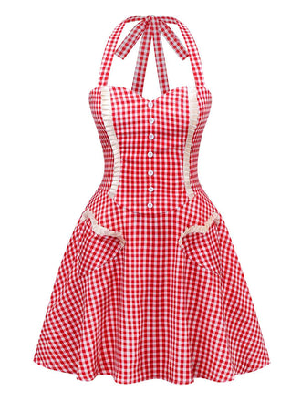 Rot 1960er Plaid Herz Tasche Halter Kleid