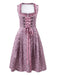 2PCS Lavendel 1950er Oktoberfest Dirndl Blumen Kleid & Spitze Schürze