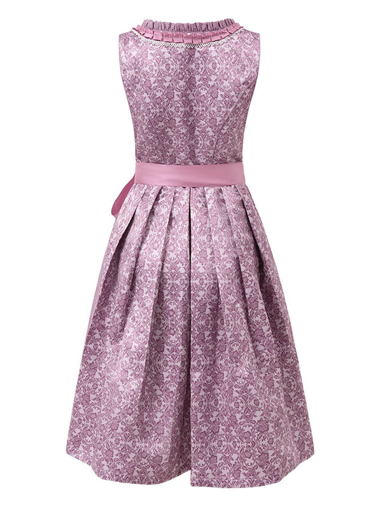 2PCS Lavendel 1950er Oktoberfest Dirndl Blumen Kleid & Spitze Schürze