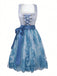 2PCS Blau 1950er Oktoberfest Dirndl Blumen Schnürung Kleid & Schürze