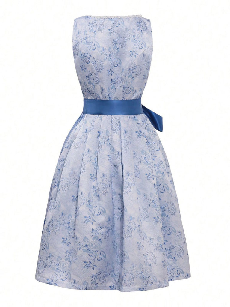 2PCS Blau 1950er Oktoberfest Dirndl Blumen Schnürung Kleid & Schürze
