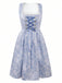2PCS Blau 1950er Oktoberfest Dirndl Blumen Schnürung Kleid & Schürze