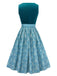 2PCS Blau 1950er Oktoberfest Flanell Blumen Kleid & Satin Schürze