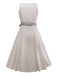 2PCS Beige 1950er Oktoberfest Dirndl Streifen Kleid & Blumen Schürze