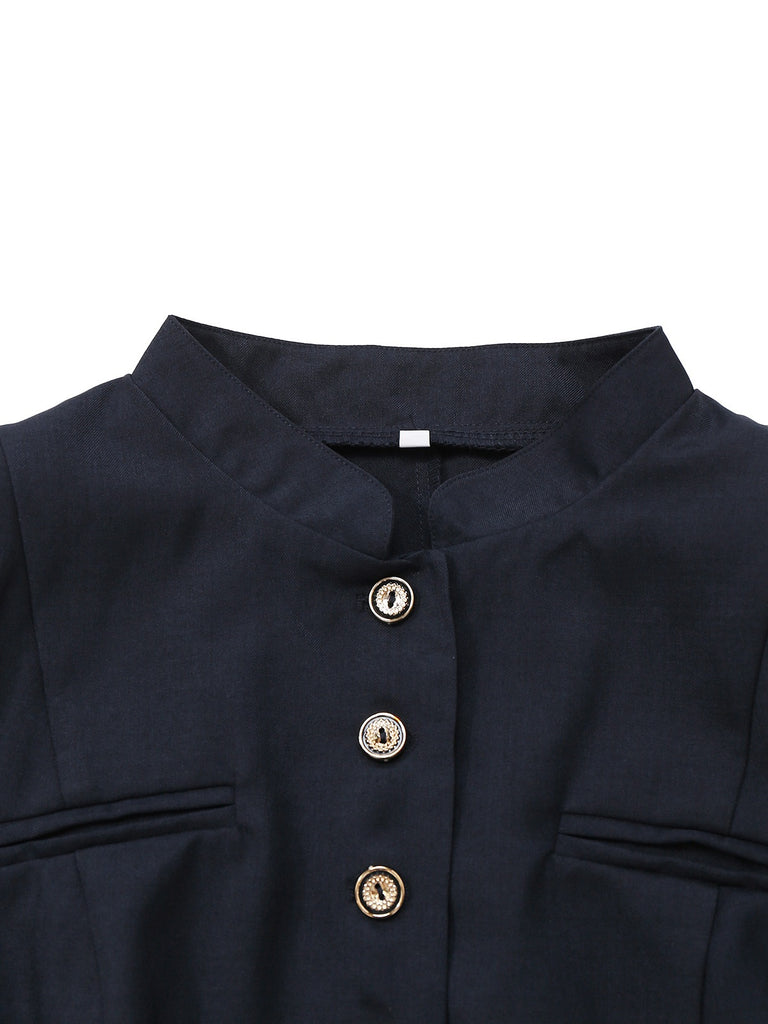 Schwarz 1950er Oktoberfest Stehkragen Langarm Jacke