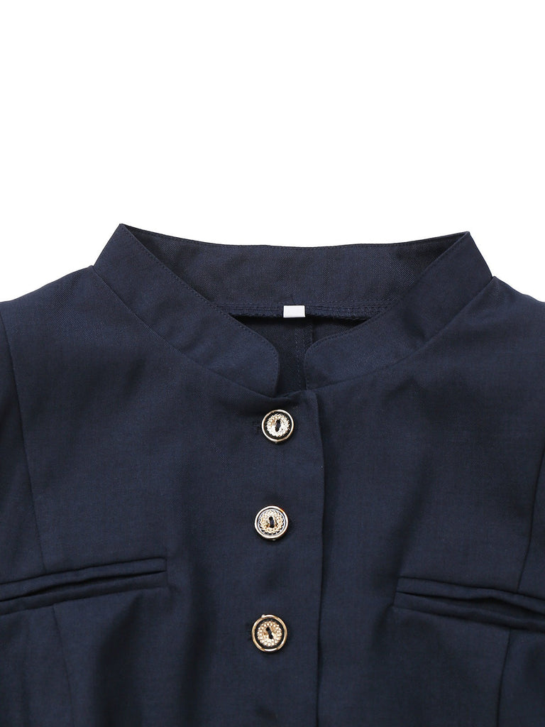 Schwarz 1950er Oktoberfest Stehkragen Langarm Jacke