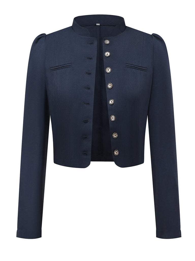 Schwarz 1950er Oktoberfest Stehkragen Langarm Jacke