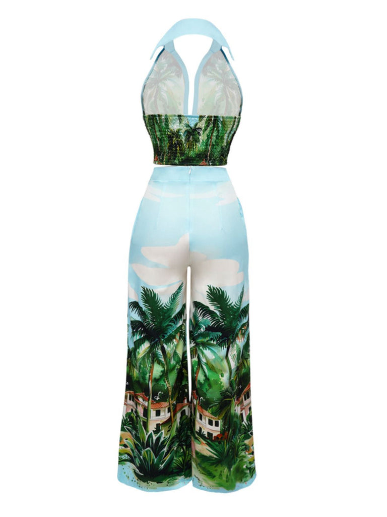 2PCS 1950er Tropisch Stil Halter Top & Hose