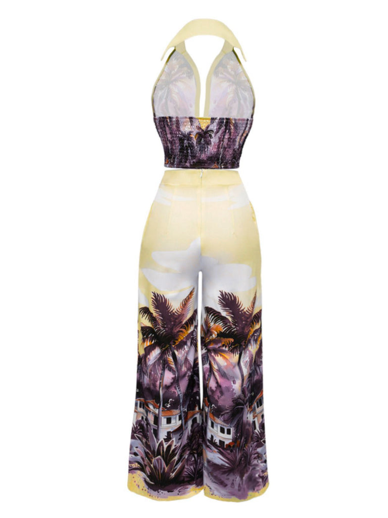 2PCS 1950er Tropisch Stil Halter Top & Hose