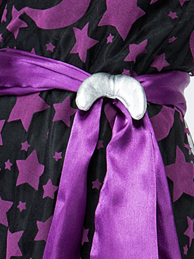 Dunkellila 1930er Stern & Mond Fledermausärmel Hexe Kleid Set