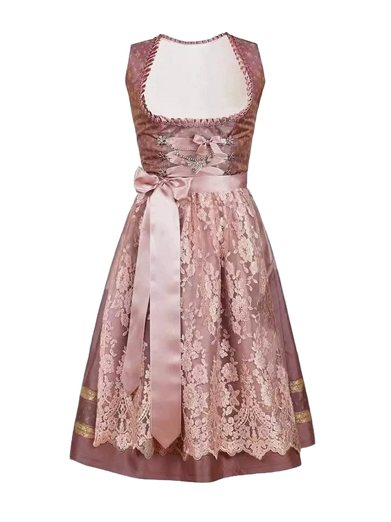Rose 1950er Oktoberfest Dirndl Blumen Kleid & Besticktes Netz Schürze