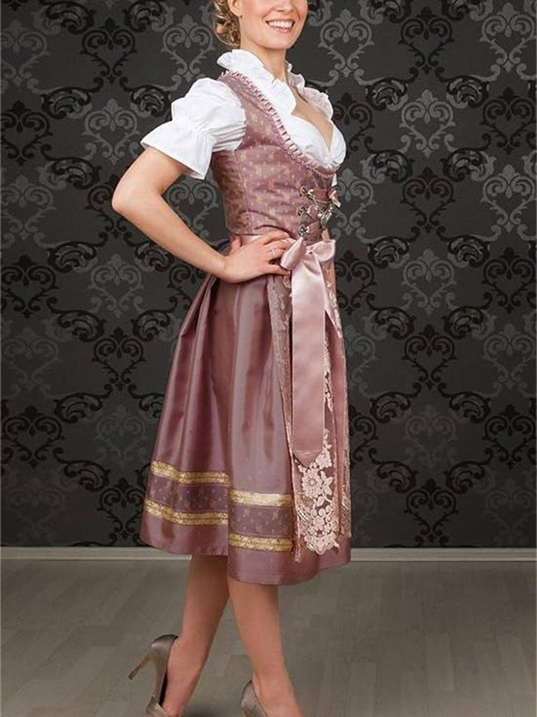 Rose 1950er Oktoberfest Dirndl Blumen Kleid & Besticktes Netz Schürze