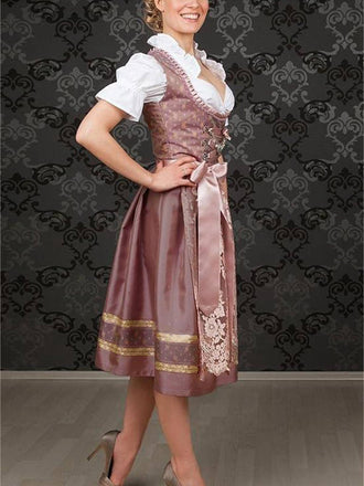 Rose 1950er Oktoberfest Dirndl Blumen Kleid & Besticktes Netz Schürze