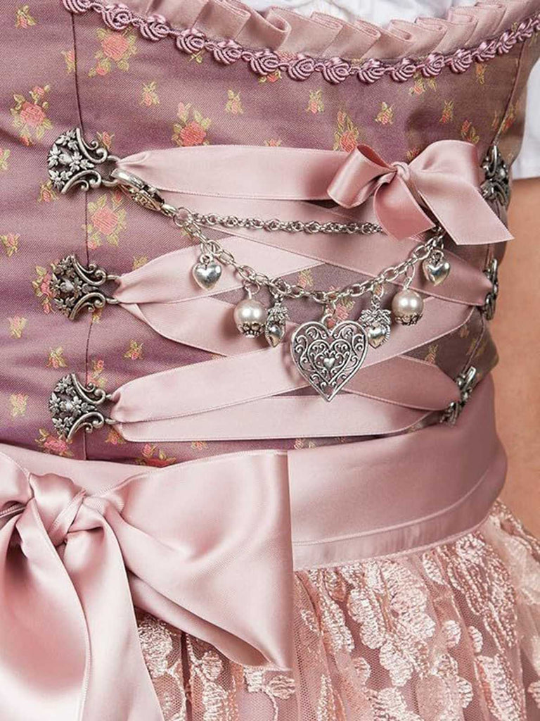 Rose 1950er Oktoberfest Dirndl Blumen Kleid & Besticktes Netz Schürze