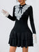 Schwarz & Weiß 1950er Spitze Patchwork Bogen Langarm Kleid