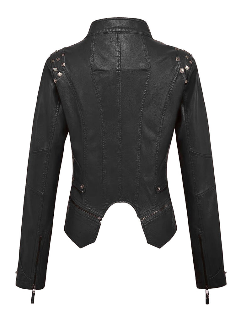 Schwarz 1980er Irregulär Saum Niet Motorrad Jacke
