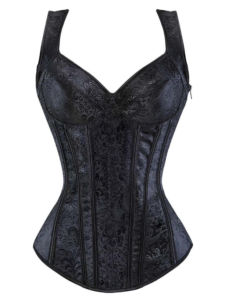 1980er Gothic Jacquard Herzförmiger Hals Schnürung Korsett