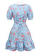 1960er Rose Puffärmel Chelsea-Kragen Mini Kleid