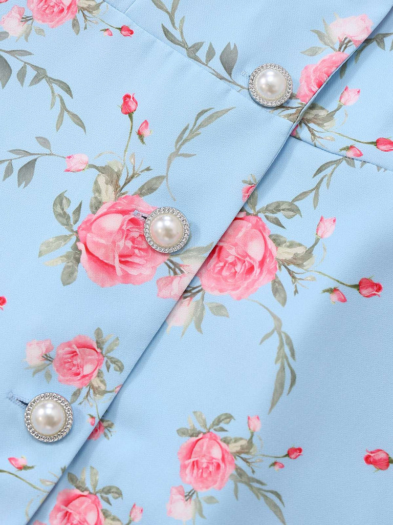 1960er Rose Puffärmel Chelsea-Kragen Mini Kleid
