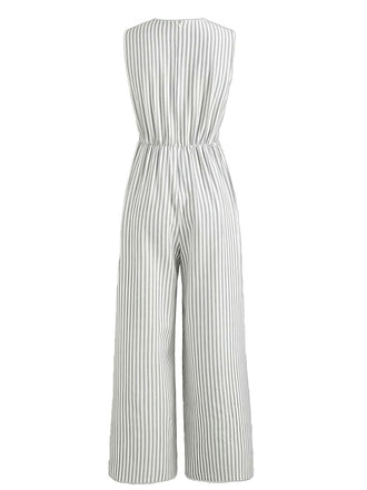 1940er V-Ausschnitt Streifen Taille-Tie Ärmellos Jumpsuit